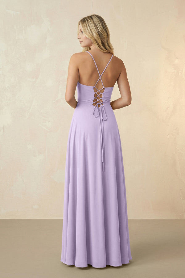 Spaghetti Straps Chiffon A-Line Bridesmaid Dress in Lavender - KissProm BRIDESMAID DRESSES