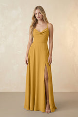 Spaghetti Straps Chiffon A-Line Bridesmaid Dress in Marigold - KissProm BRIDESMAID DRESSES