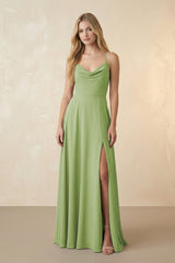 Spaghetti Straps Chiffon A-Line Bridesmaid Dress in Matcha - KissProm BRIDESMAID DRESSES