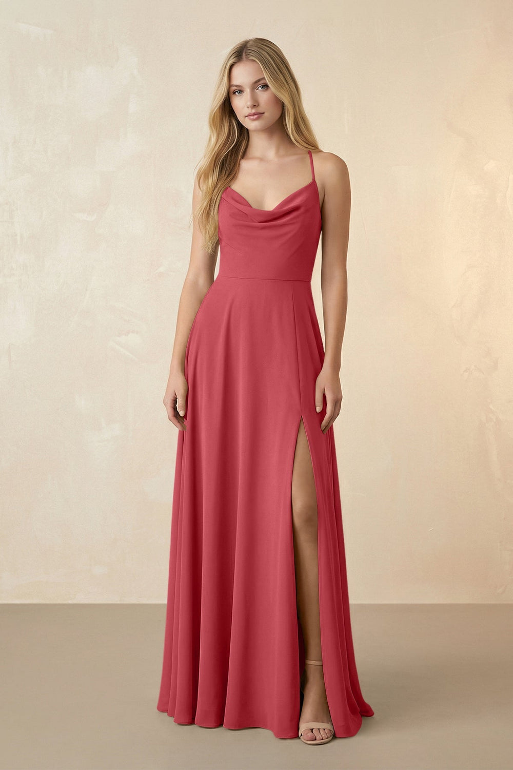 Spaghetti Straps Chiffon A-Line Bridesmaid Dress in Merlot - KissProm BRIDESMAID DRESSES
