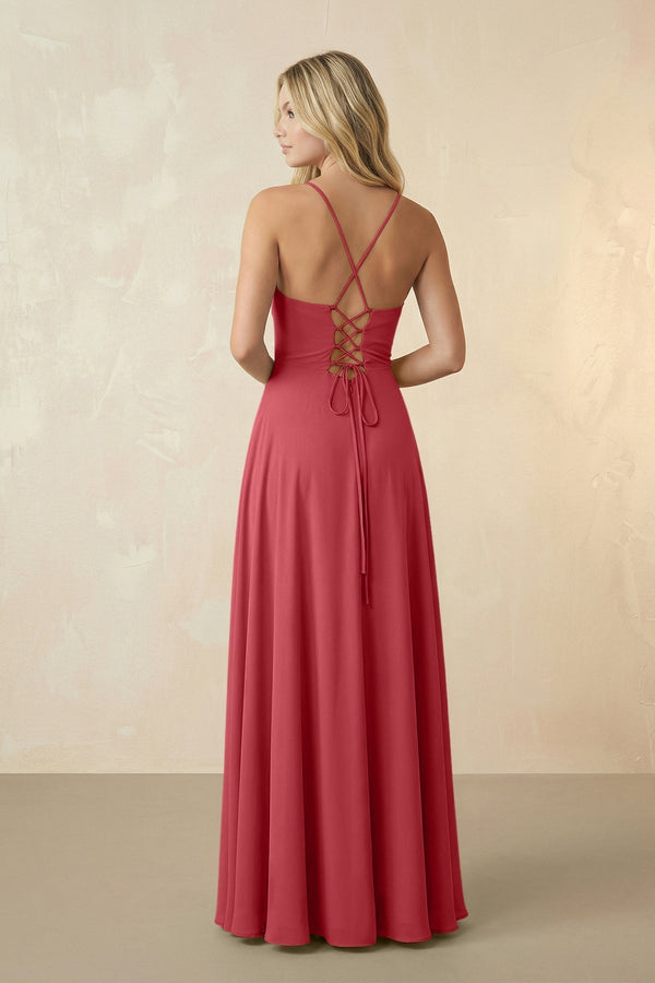 Spaghetti Straps Chiffon A-Line Bridesmaid Dress in Merlot - KissProm BRIDESMAID DRESSES