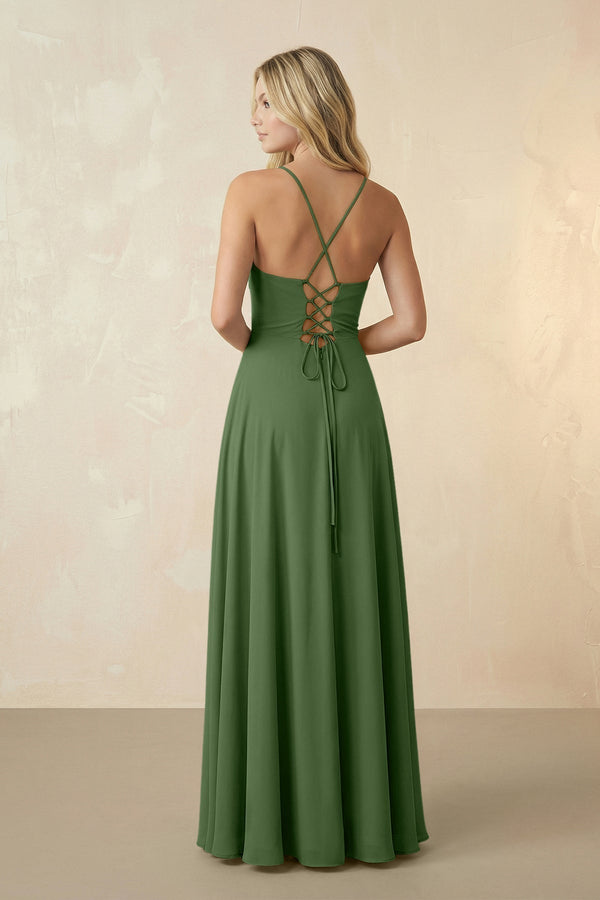 Spaghetti Straps Chiffon A-Line Bridesmaid Dress in Moss - KissProm BRIDESMAID DRESSES
