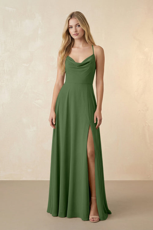 Spaghetti Straps Chiffon A-Line Bridesmaid Dress in Moss - KissProm BRIDESMAID DRESSES