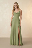Spaghetti Straps Chiffon A-Line Bridesmaid Dress in Moss Green - KissProm BRIDESMAID DRESSES