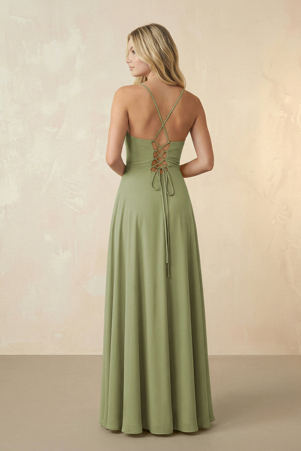 Spaghetti Straps Chiffon A-Line Bridesmaid Dress in Moss Green - KissProm BRIDESMAID DRESSES