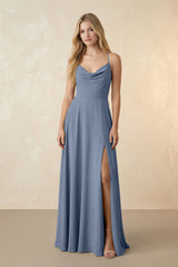 Spaghetti Straps Chiffon A-Line Bridesmaid Dress in Neptune - KissProm BRIDESMAID DRESSES