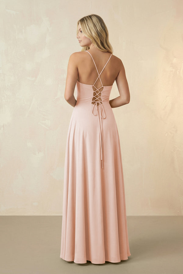 Spaghetti Straps Chiffon A-Line Bridesmaid Dress in Pale Blush - KissProm BRIDESMAID DRESSES