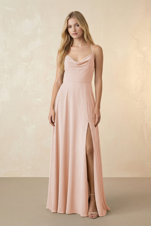 Spaghetti Straps Chiffon A-Line Bridesmaid Dress in Pale Blush - KissProm BRIDESMAID DRESSES