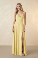 Spaghetti Straps Chiffon A-Line Bridesmaid Dress in Pastel Yellow - KissProm BRIDESMAID DRESSES