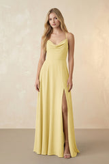 Spaghetti Straps Chiffon A-Line Bridesmaid Dress in Pastel Yellow - KissProm BRIDESMAID DRESSES