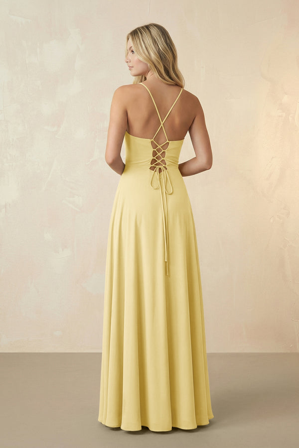 Spaghetti Straps Chiffon A-Line Bridesmaid Dress in Pastel Yellow - KissProm BRIDESMAID DRESSES