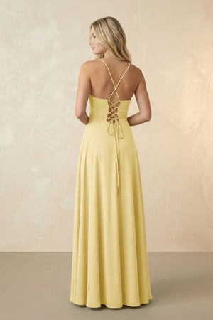 Spaghetti Straps Chiffon A-Line Bridesmaid Dress in Pastel Yellow - KissProm BRIDESMAID DRESSES