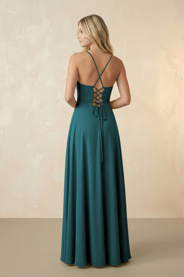 Spaghetti Straps Chiffon A-Line Bridesmaid Dress in Pine - KissProm BRIDESMAID DRESSES