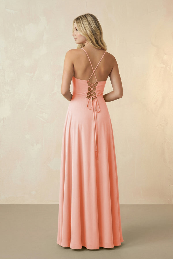 Spaghetti Straps Chiffon A-Line Bridesmaid Dress in Rose Petal - KissProm BRIDESMAID DRESSES
