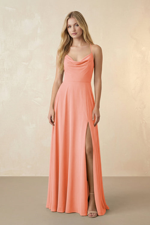 Spaghetti Straps Chiffon A-Line Bridesmaid Dress in Rosette - KissProm BRIDESMAID DRESSES
