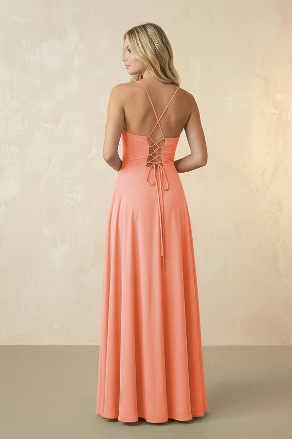 Spaghetti Straps Chiffon A-Line Bridesmaid Dress in Rosette - KissProm BRIDESMAID DRESSES