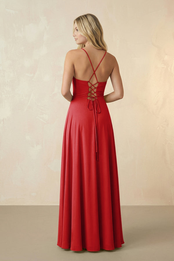 Spaghetti Straps Chiffon A-Line Bridesmaid Dress in Ruby Red - KissProm BRIDESMAID DRESSES