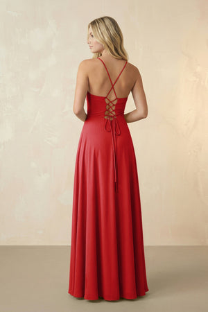 Spaghetti Straps Chiffon A-Line Bridesmaid Dress in Ruby Red - KissProm BRIDESMAID DRESSES