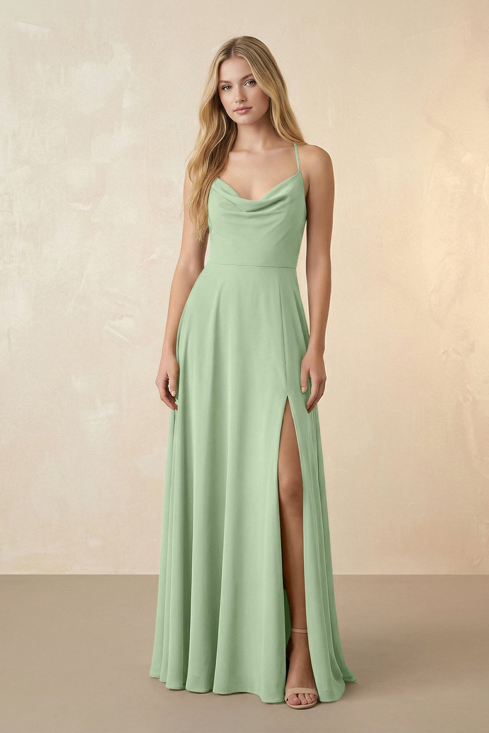 Spaghetti Straps Chiffon A-Line Bridesmaid Dress in Sage - KissProm BRIDESMAID DRESSES