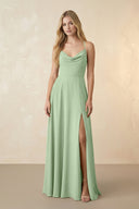Spaghetti Straps Chiffon A-Line Bridesmaid Dress in Sage - KissProm BRIDESMAID DRESSES