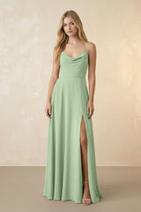 Spaghetti Straps Chiffon A-Line Bridesmaid Dress in Sage - KissProm BRIDESMAID DRESSES