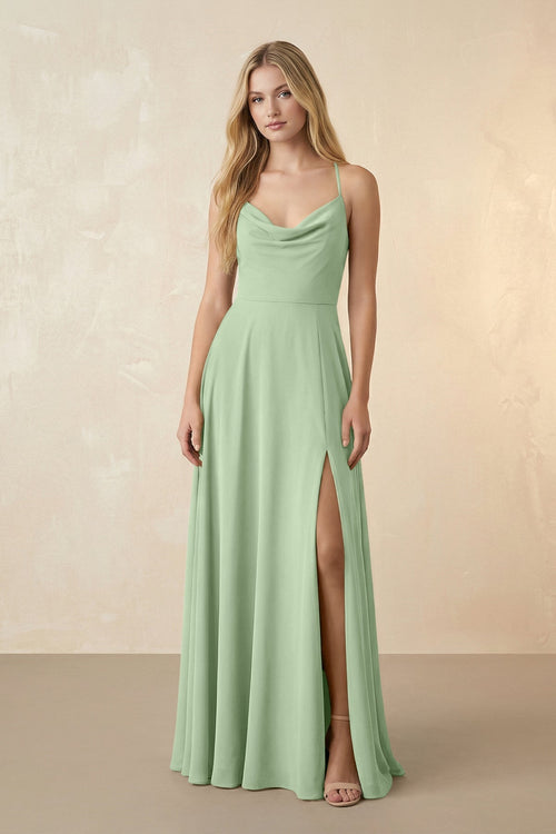 Spaghetti Straps Chiffon A-Line Bridesmaid Dress in Sage - KissProm BRIDESMAID DRESSES