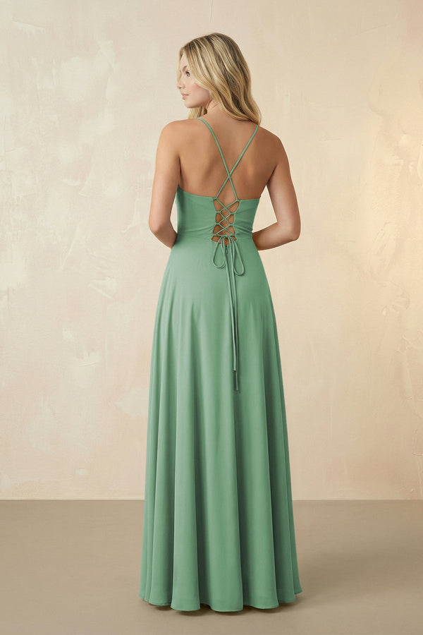 Spaghetti Straps Chiffon A-Line Bridesmaid Dress in Sea Glass - KissProm BRIDESMAID DRESSES