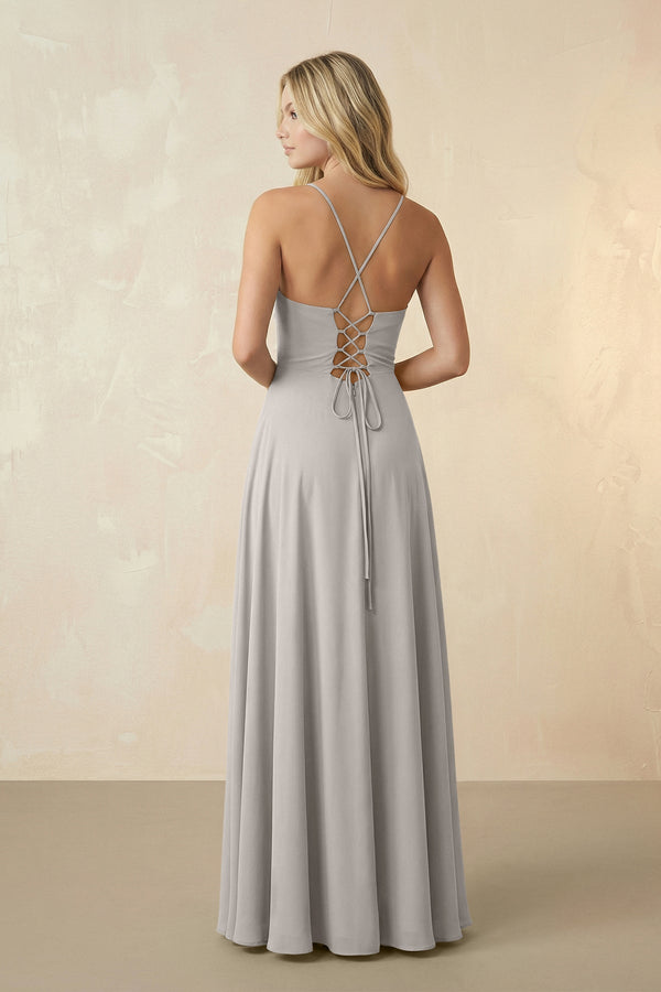Spaghetti Straps Chiffon A-Line Bridesmaid Dress in Silver - KissProm BRIDESMAID DRESSES