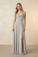 Spaghetti Straps Chiffon A-Line Bridesmaid Dress in Silver - KissProm BRIDESMAID DRESSES