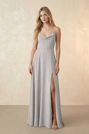 Spaghetti Straps Chiffon A-Line Bridesmaid Dress in Silver - KissProm BRIDESMAID DRESSES