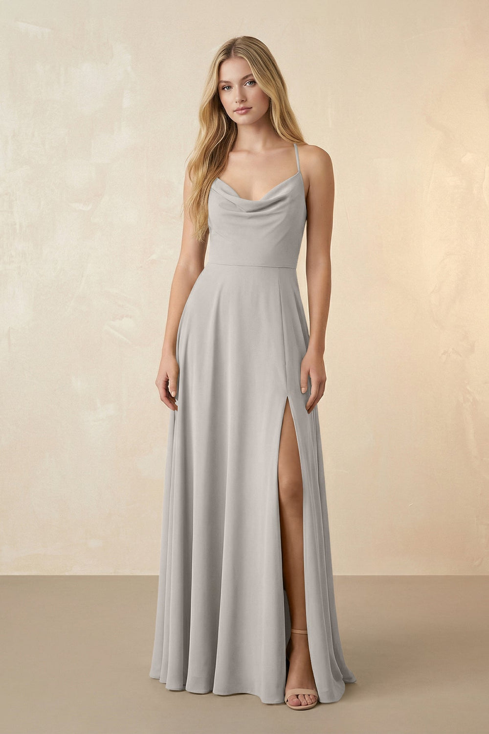 Spaghetti Straps Chiffon A-Line Bridesmaid Dress in Silver - KissProm BRIDESMAID DRESSES