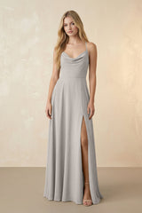 Spaghetti Straps Chiffon A-Line Bridesmaid Dress in Silver - KissProm BRIDESMAID DRESSES