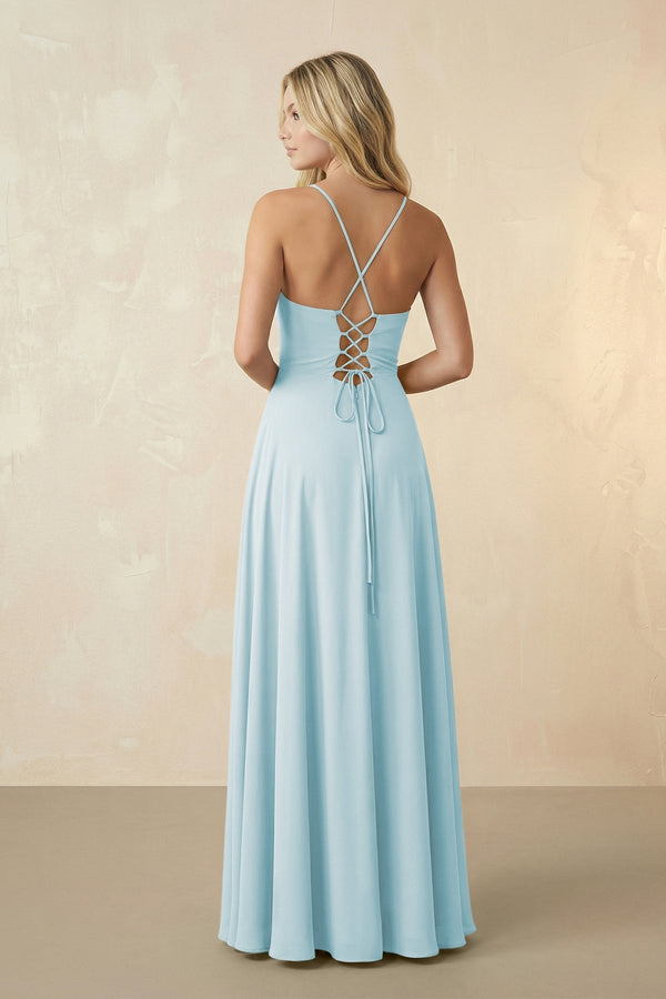 Spaghetti Straps Chiffon A-Line Bridesmaid Dress in Sky Blue - KissProm BRIDESMAID DRESSES