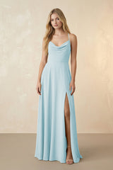 Spaghetti Straps Chiffon A-Line Bridesmaid Dress in Sky Blue - KissProm BRIDESMAID DRESSES