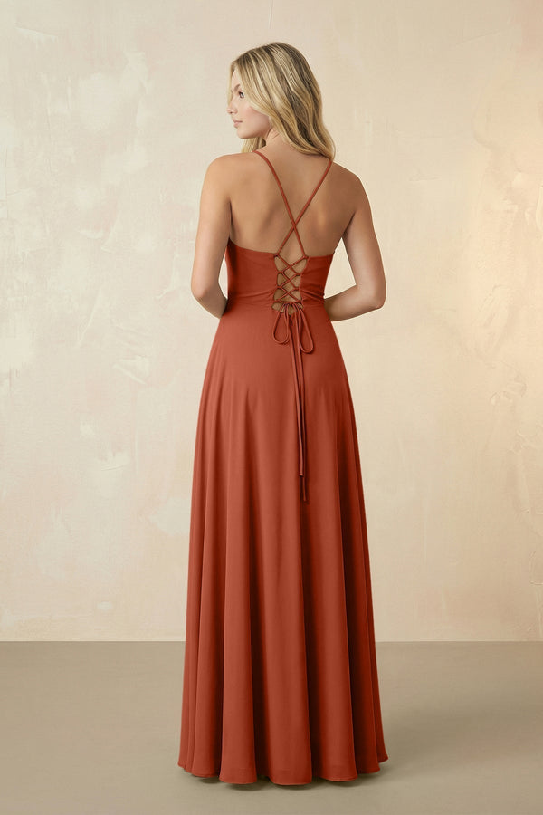Spaghetti Straps Chiffon A-Line Bridesmaid Dress in Spice - KissProm BRIDESMAID DRESSES