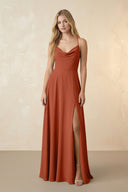 Spaghetti Straps Chiffon A-Line Bridesmaid Dress in Spice - KissProm BRIDESMAID DRESSES