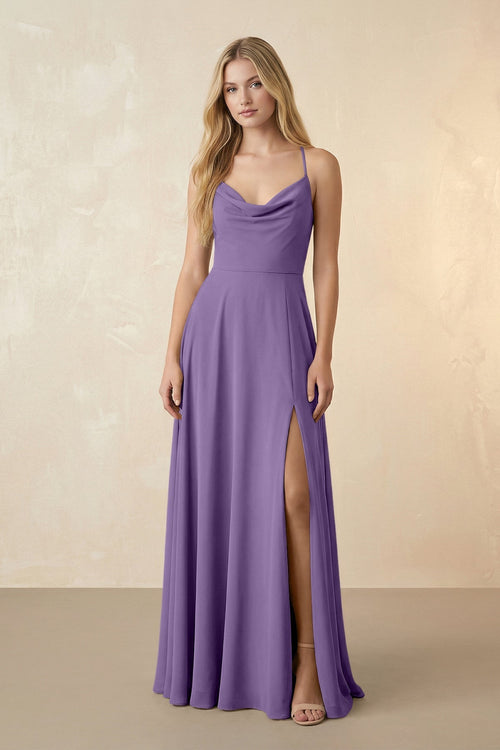Spaghetti Straps Chiffon A-Line Bridesmaid Dress in Tahiti - KissProm BRIDESMAID DRESSES