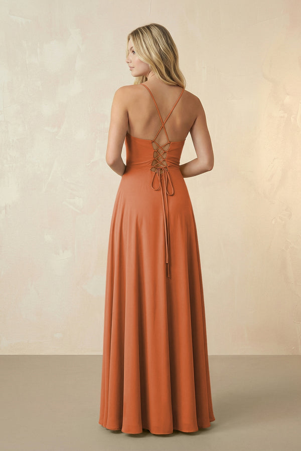 Spaghetti Straps Chiffon A-Line Bridesmaid Dress in Terracotta - KissProm BRIDESMAID DRESSES