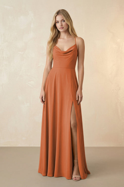 Spaghetti Straps Chiffon A-Line Bridesmaid Dress in Terracotta - KissProm BRIDESMAID DRESSES