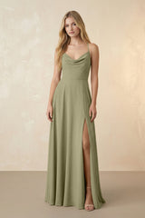 Spaghetti Straps Chiffon A-Line Bridesmaid Dress in Thyme - KissProm BRIDESMAID DRESSES