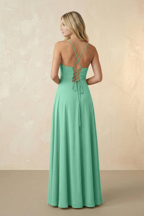Spaghetti Straps Chiffon A-Line Bridesmaid Dress in Turquoise - KissProm BRIDESMAID DRESSES