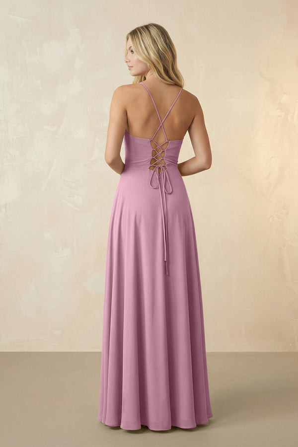 Spaghetti Straps Chiffon A-Line Bridesmaid Dress in Vintage Mauve - KissProm BRIDESMAID DRESSES