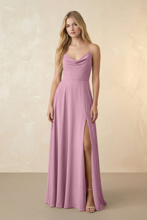 Spaghetti Straps Chiffon A-Line Bridesmaid Dress in Vintage Mauve - KissProm BRIDESMAID DRESSES