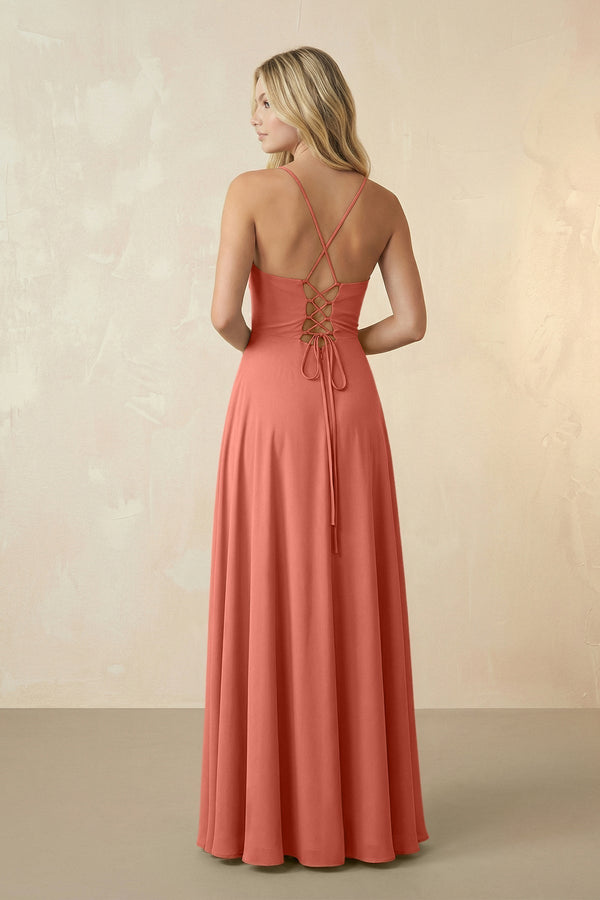 Spaghetti Straps Chiffon A-Line Bridesmaid Dress in Wild Rose - KissProm BRIDESMAID DRESSES