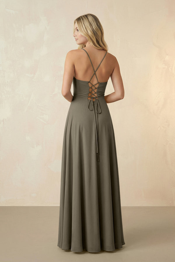 Spaghetti Straps Chiffon A-Line Bridesmaid Dress in Willow Green - KissProm BRIDESMAID DRESSES