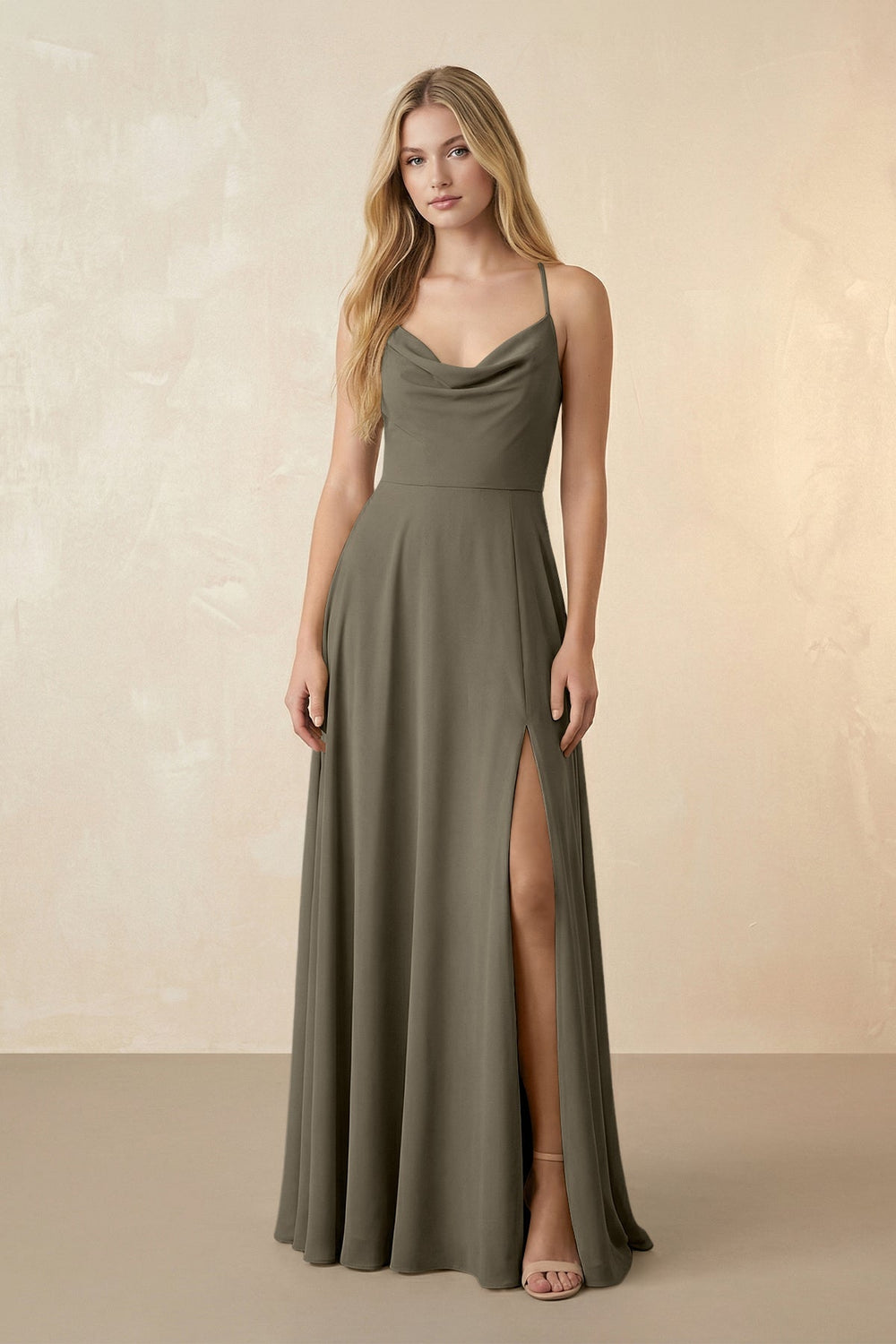 Spaghetti Straps Chiffon A-Line Bridesmaid Dress in Willow Green - KissProm BRIDESMAID DRESSES