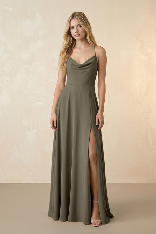 Spaghetti Straps Chiffon A-Line Bridesmaid Dress in Willow Green - KissProm BRIDESMAID DRESSES