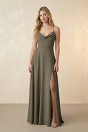 Spaghetti Straps Chiffon A-Line Bridesmaid Dress in Willow Green - KissProm BRIDESMAID DRESSES