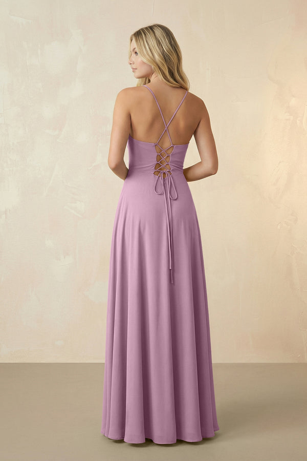 Spaghetti Straps Chiffon A-Line Bridesmaid Dress in Wisteria - KissProm BRIDESMAID DRESSES