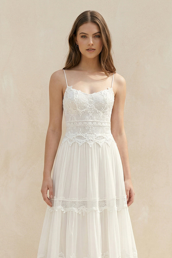 Spaghetti Sleeveless Chiffon Beach Boho Wedding Dress – Wedding Dresses by KissProm | Available at KissProm